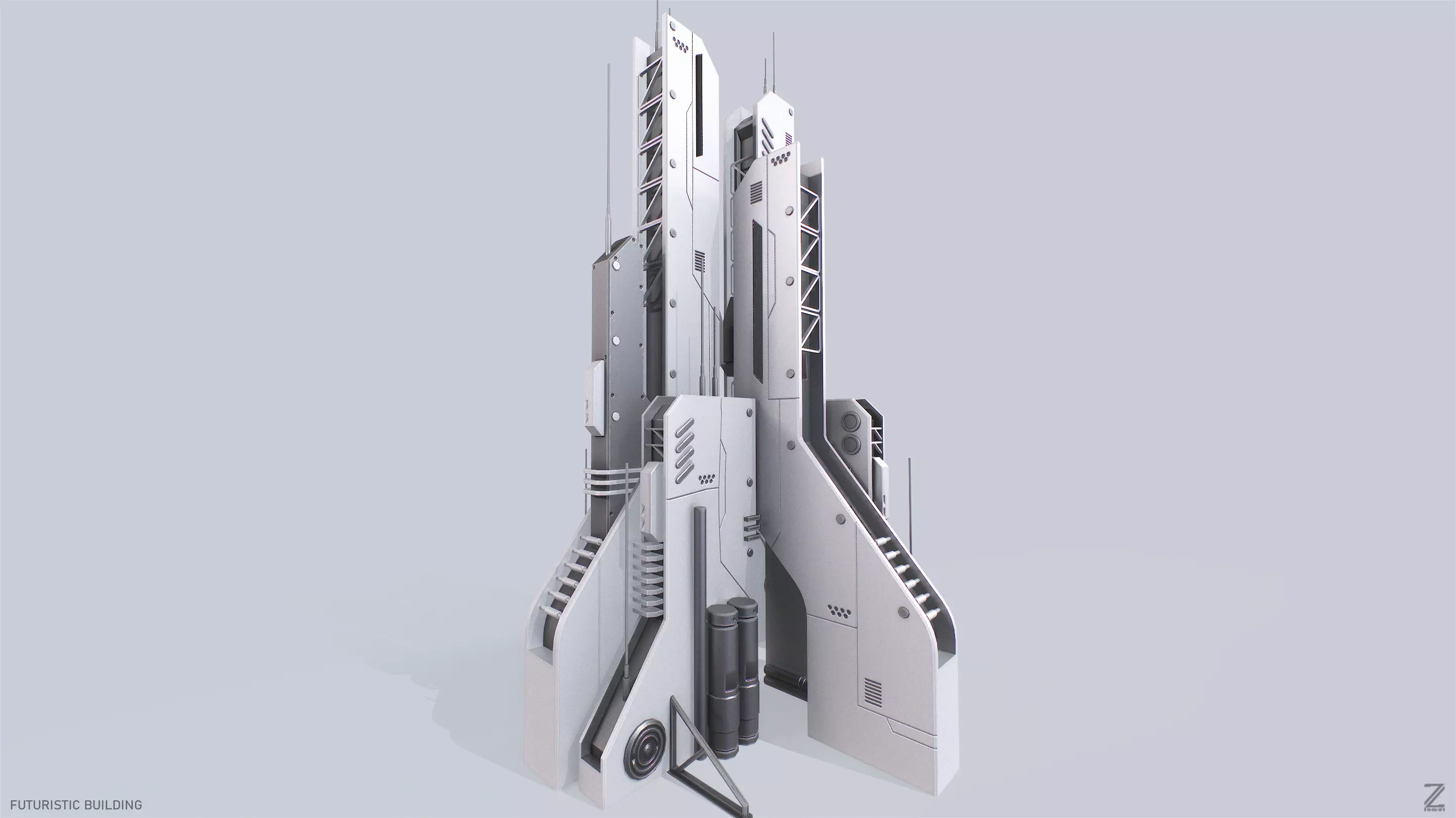 Futuristic building Low-poly 3D model_0