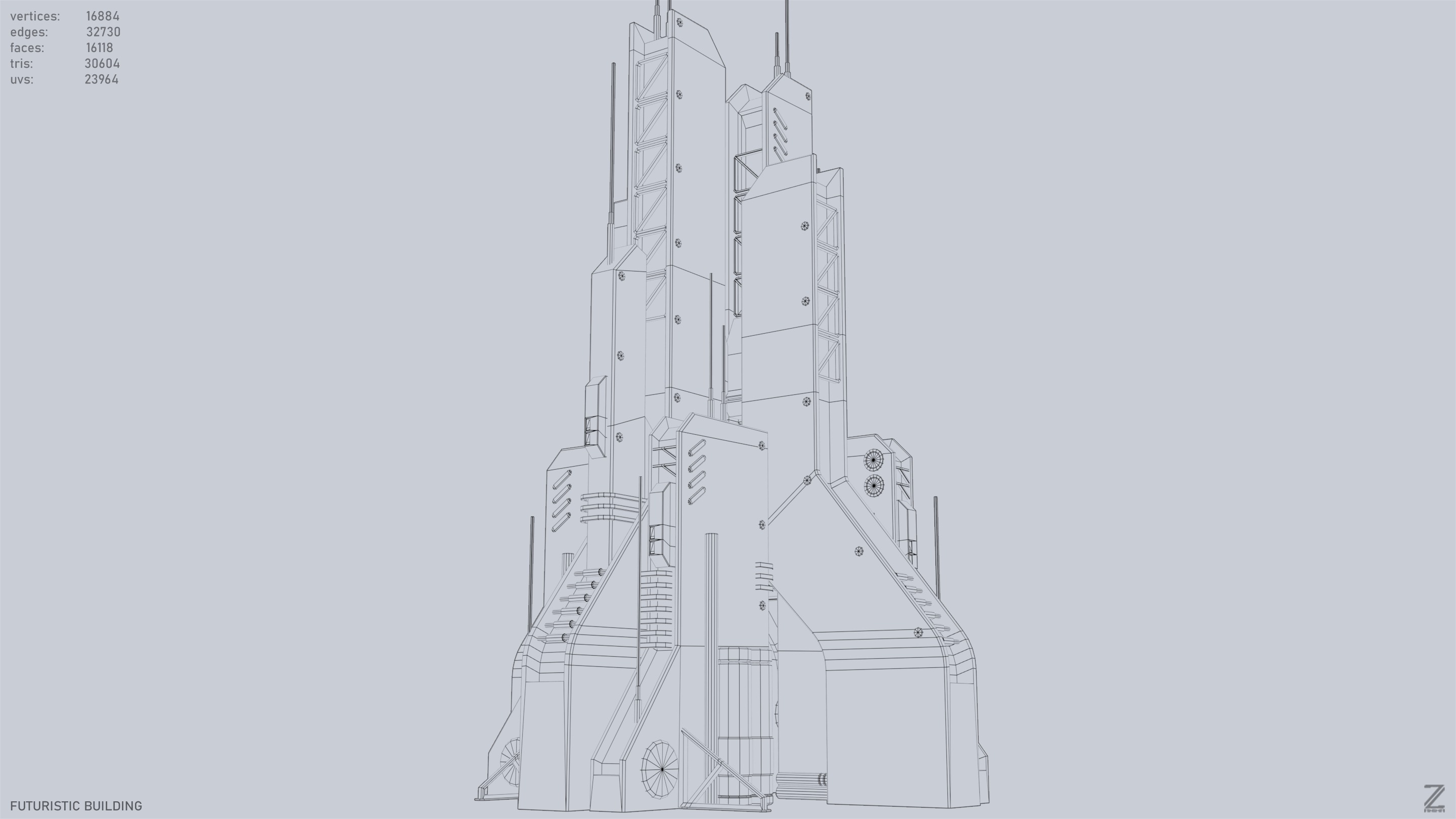 Futuristic building Low-poly 3D model_14