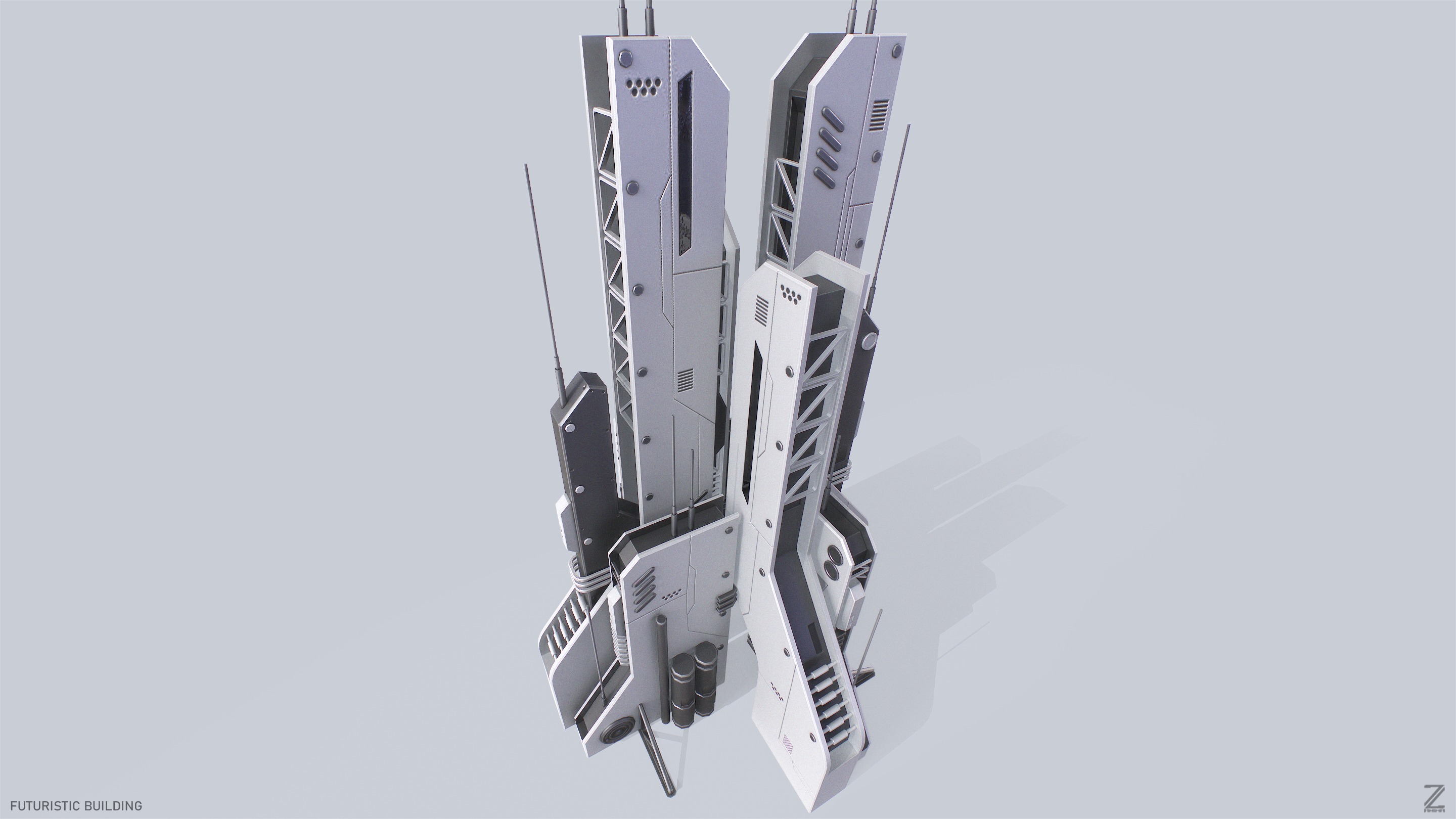 Futuristic building Low-poly 3D model_7