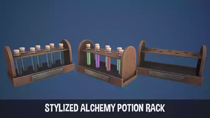 Stylized Alchemy Potion Rack Low-poly 3D model
