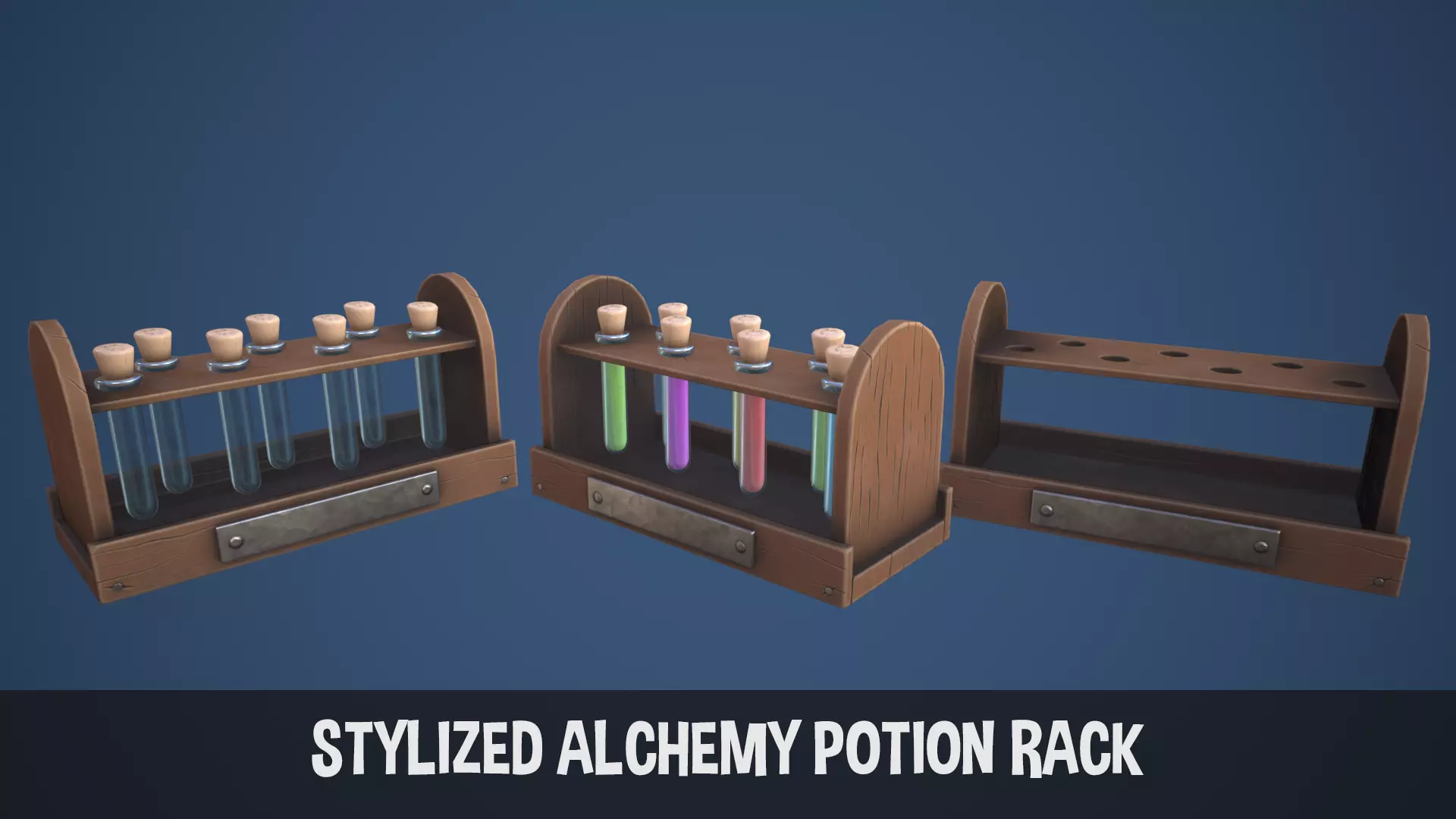 Stylized Alchemy Potion Rack Low-poly 3D model_0