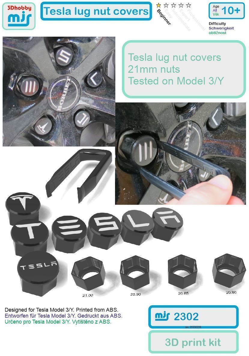 mjs2302 Tesla lug nut covers 3D print kit 3D print model_1