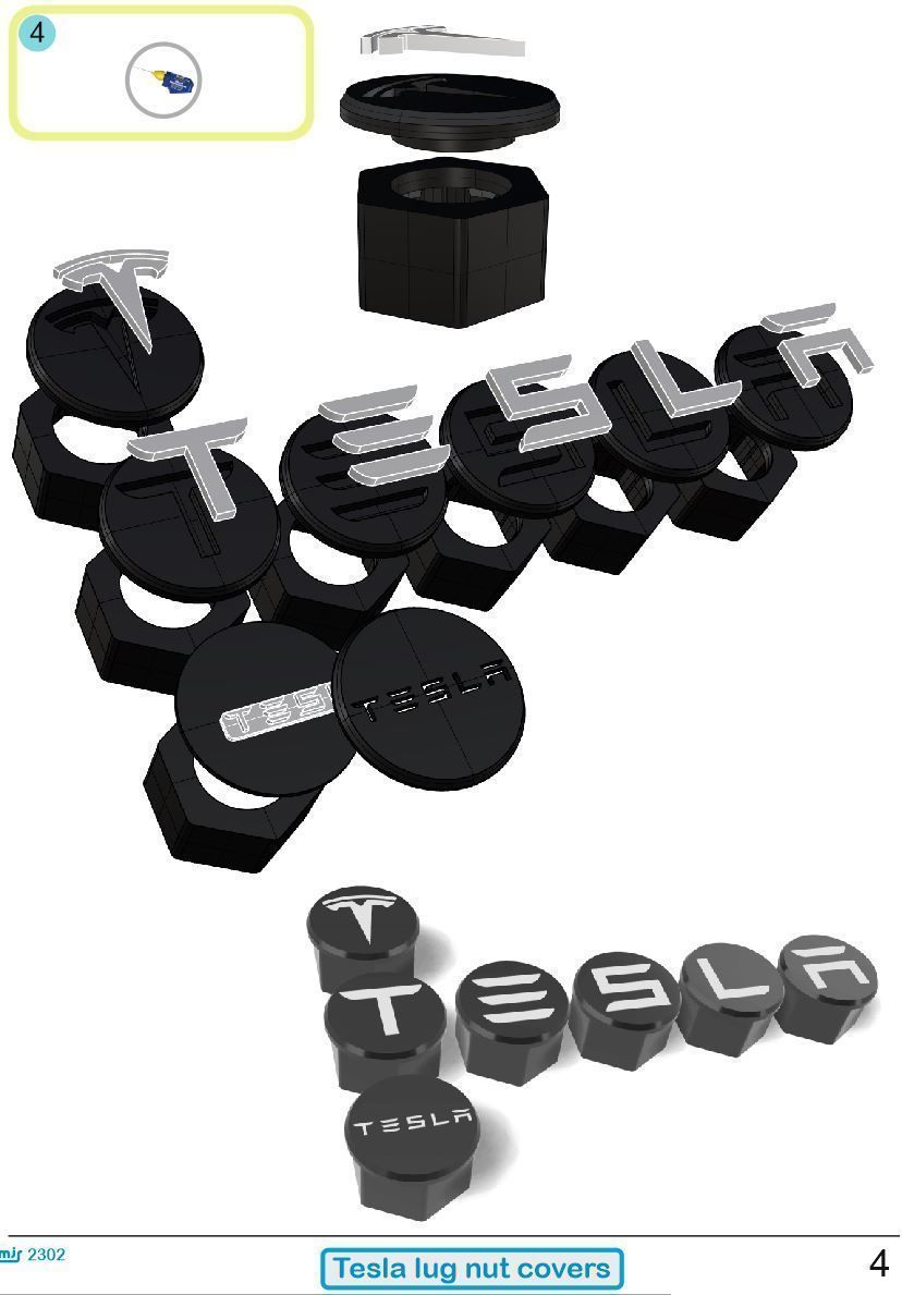 mjs2302 Tesla lug nut covers 3D print kit 3D print model_2