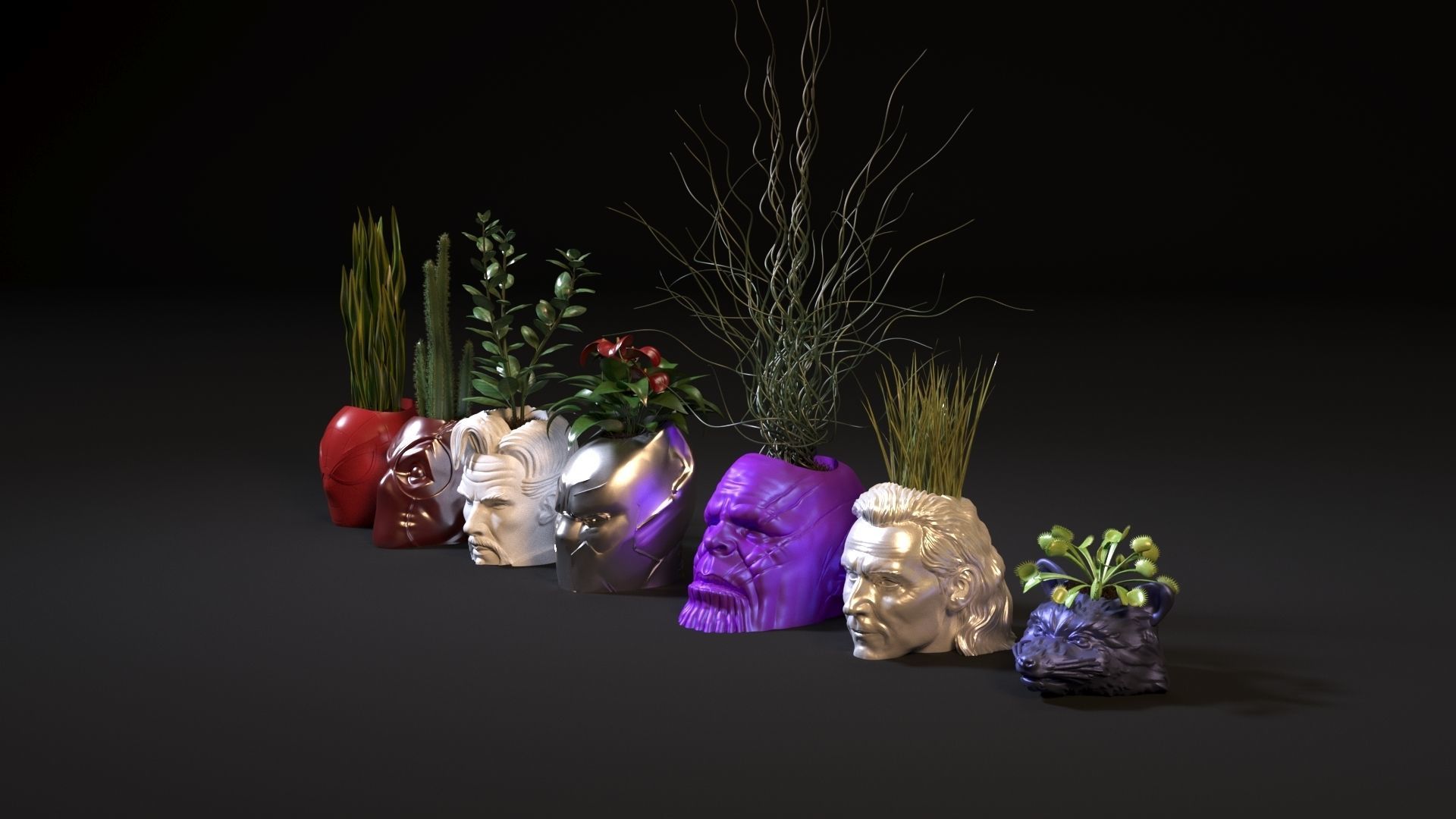 Marvel heroes planters 3D print model_1