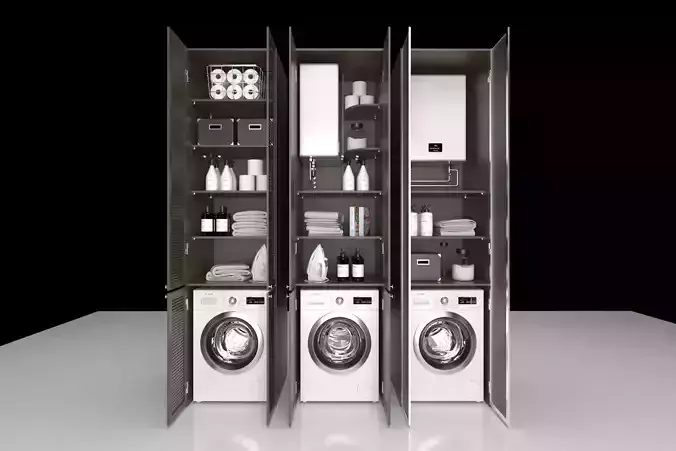 Laundry decor washing machine washing set 3D model