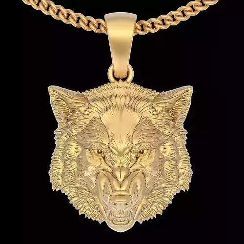 Wolf pendant silver gold sterling printable jewelry 3D model
