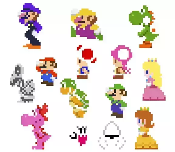 8bit mario characters pack 3D model