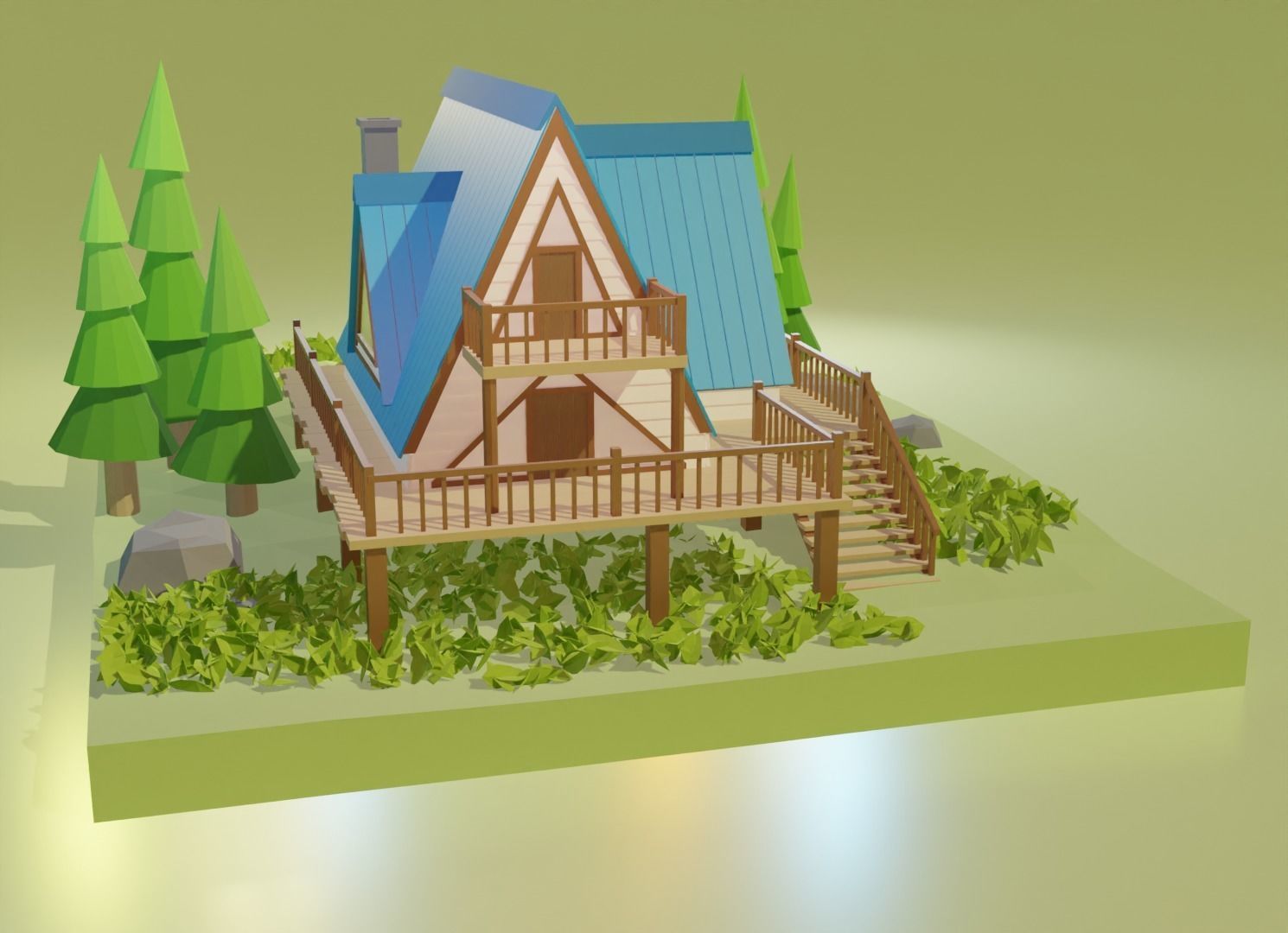 Stylish jungle Cabin Low-poly 3D model_5