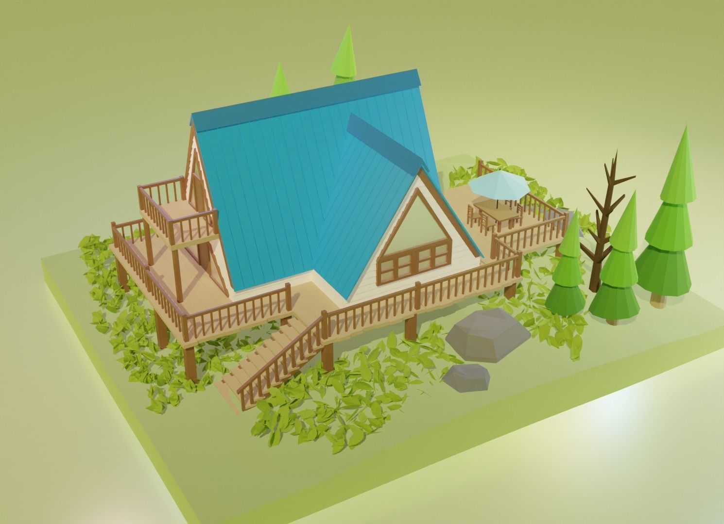 Stylish jungle Cabin Low-poly 3D model_11