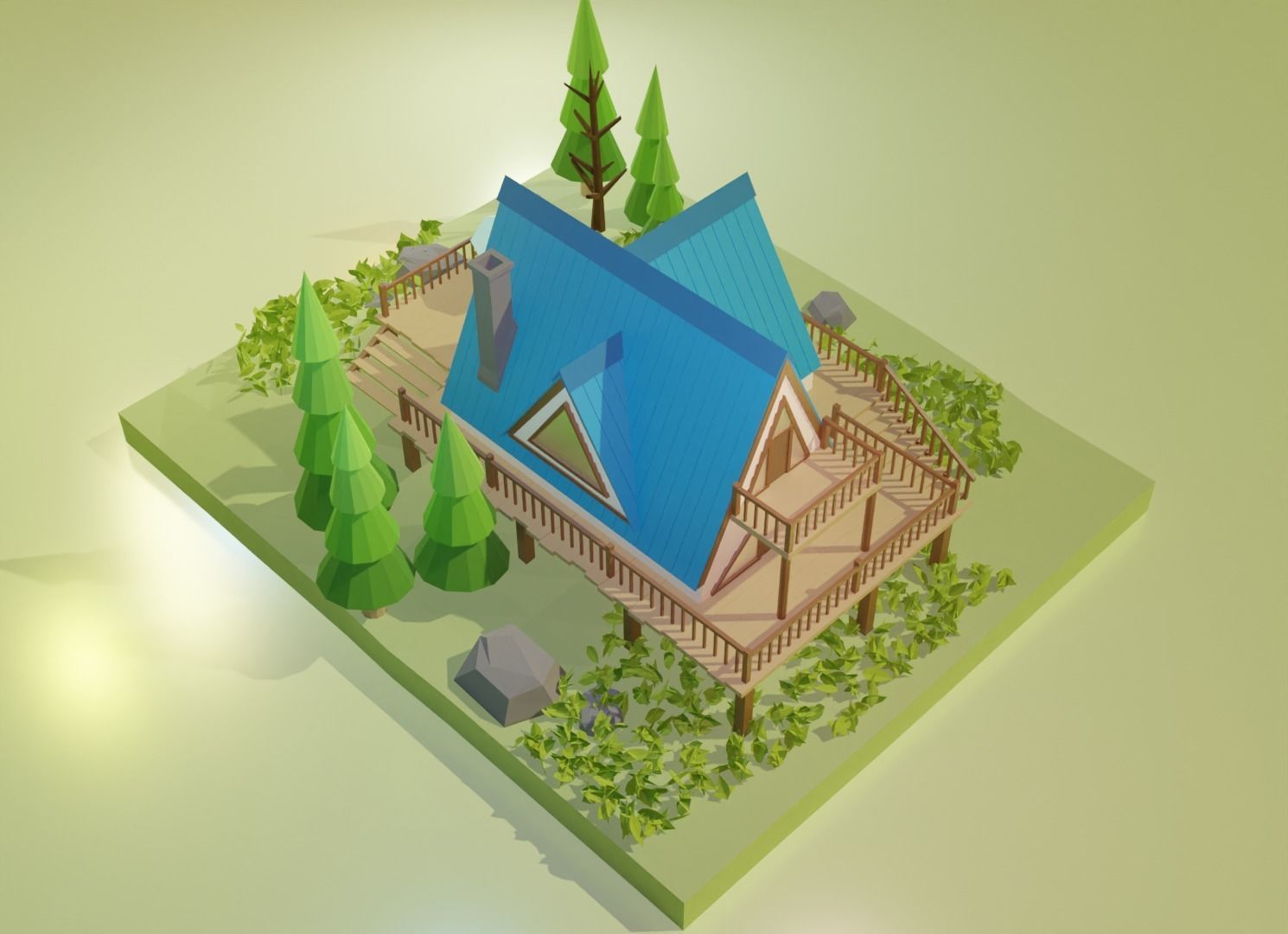 Stylish jungle Cabin Low-poly 3D model_7