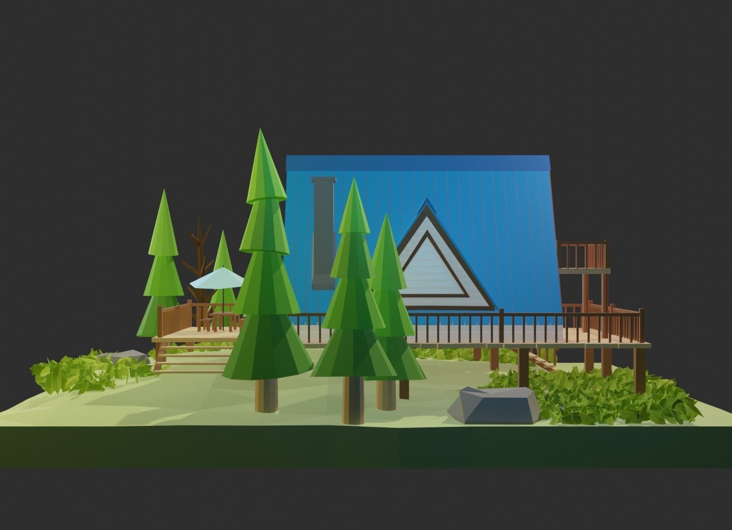 Stylish jungle Cabin Low-poly 3D model_4