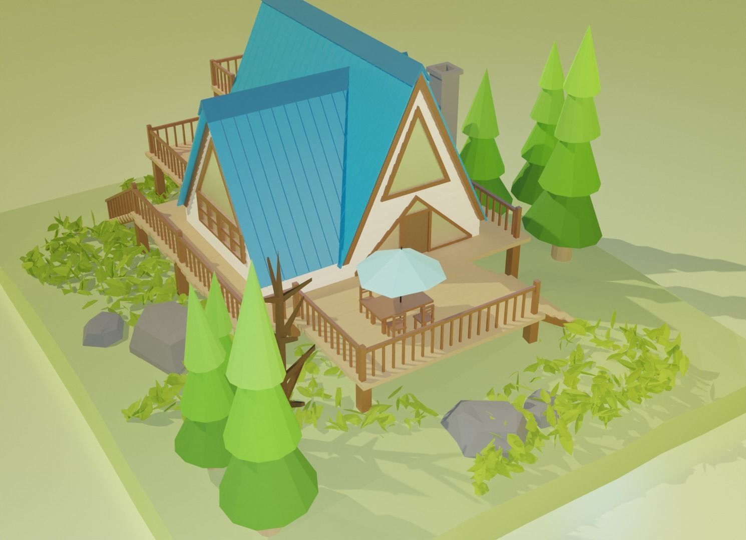 Stylish jungle Cabin Low-poly 3D model_9
