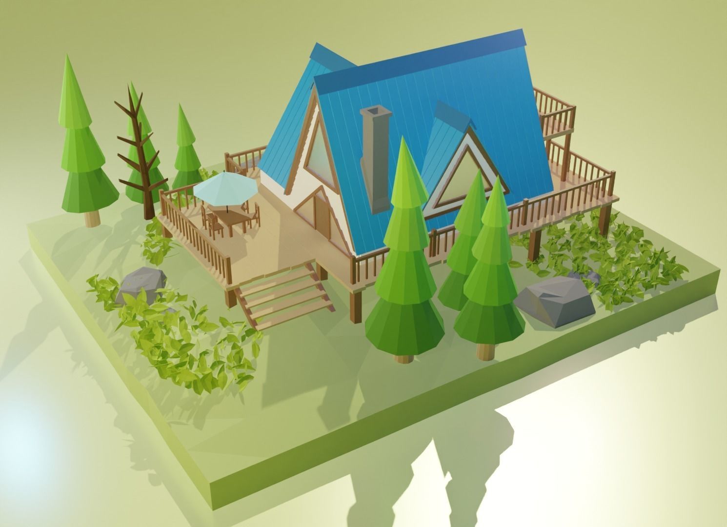 Stylish jungle Cabin Low-poly 3D model_8