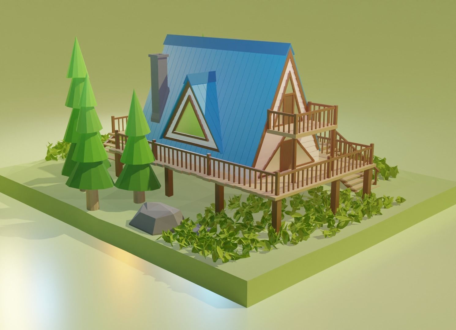 Stylish jungle Cabin Low-poly 3D model_6