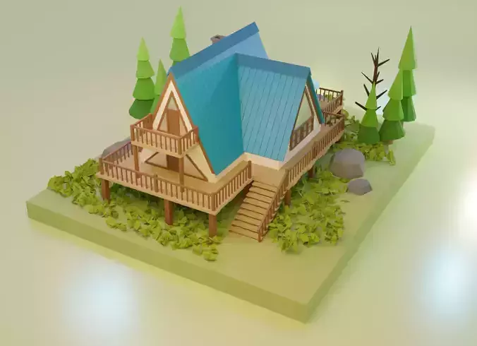 Stylish jungle Cabin Low-poly 3D model