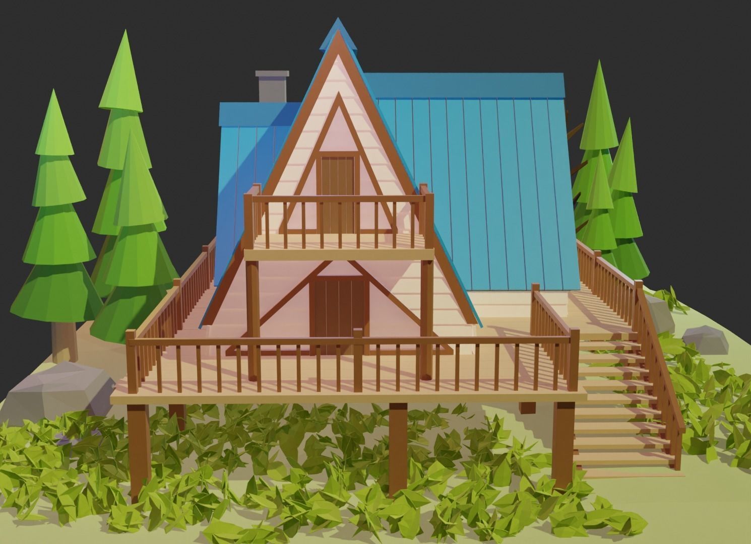 Stylish jungle Cabin Low-poly 3D model_1