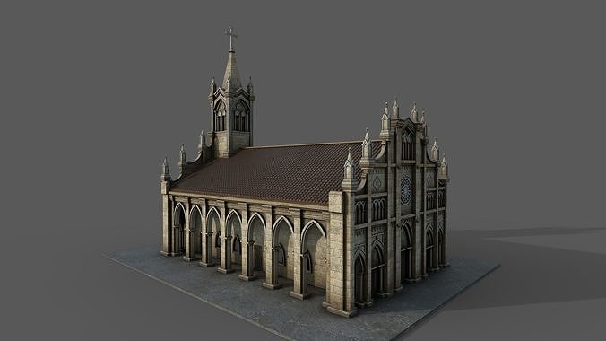 Cathedral church Low-poly 3D model 5