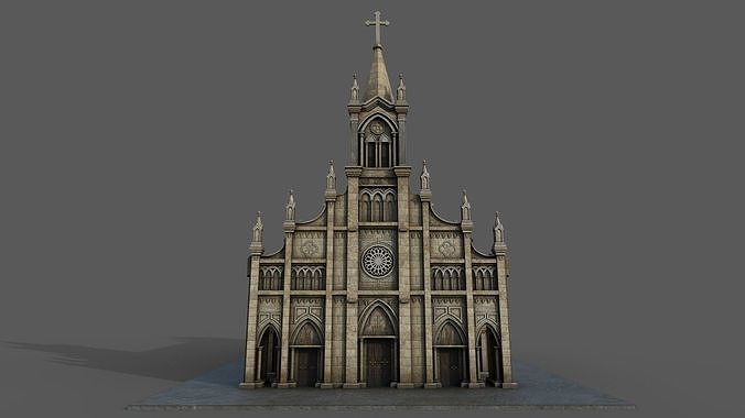 Cathedral church Low-poly 3D model 6