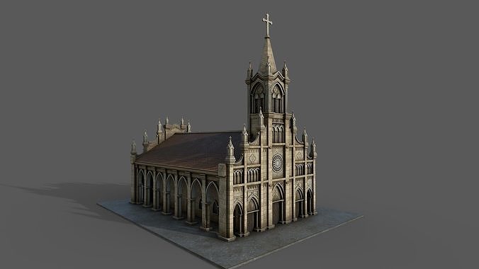 Cathedral church Low-poly 3D model 3
