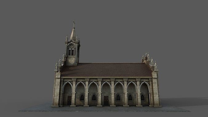 Cathedral church Low-poly 3D model 4