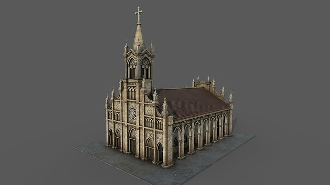 Cathedral church Low-poly 3D model 2