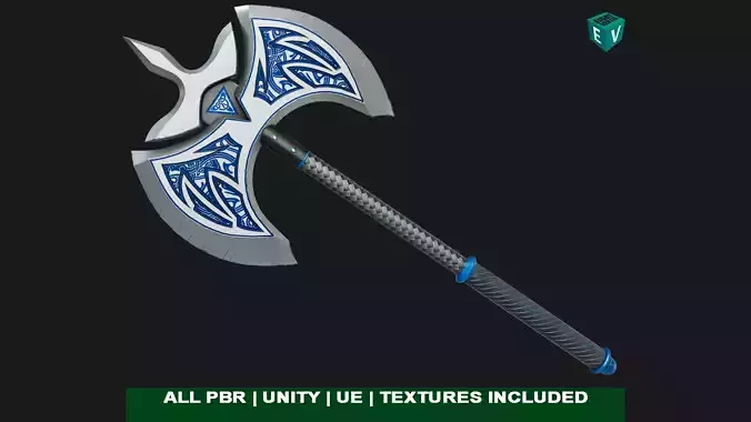 Battle Axe 04 All PBR Unity UE Textures Included Low-poly 3D model