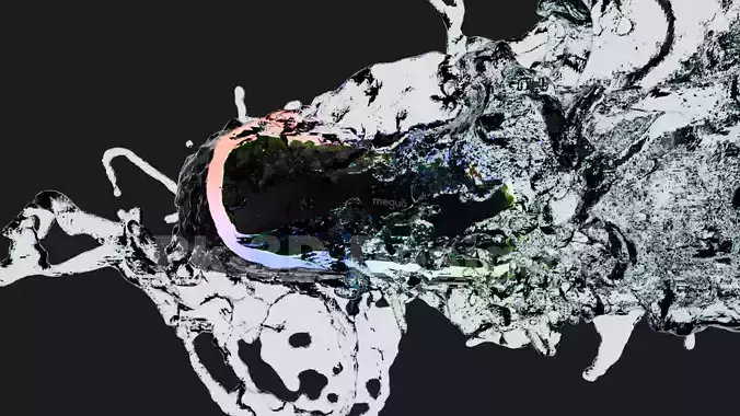 3d product animation of speaker with water splash simulations