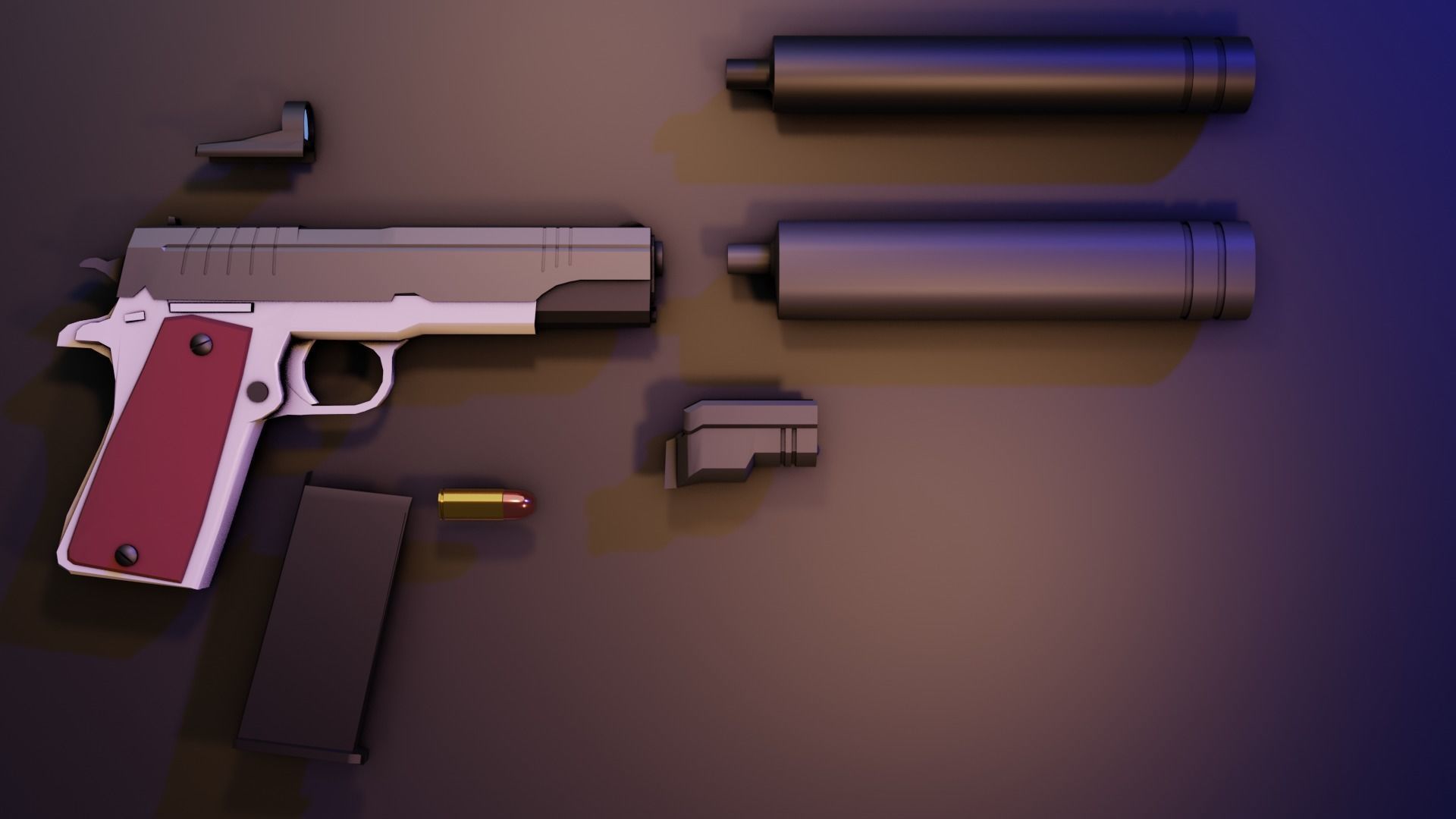 3d Model Low Poly Pistol With Attachments Vr Ar Low Poly Cgtrader