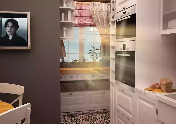 Kitchen Model with table and chairs Low-poly 3D model