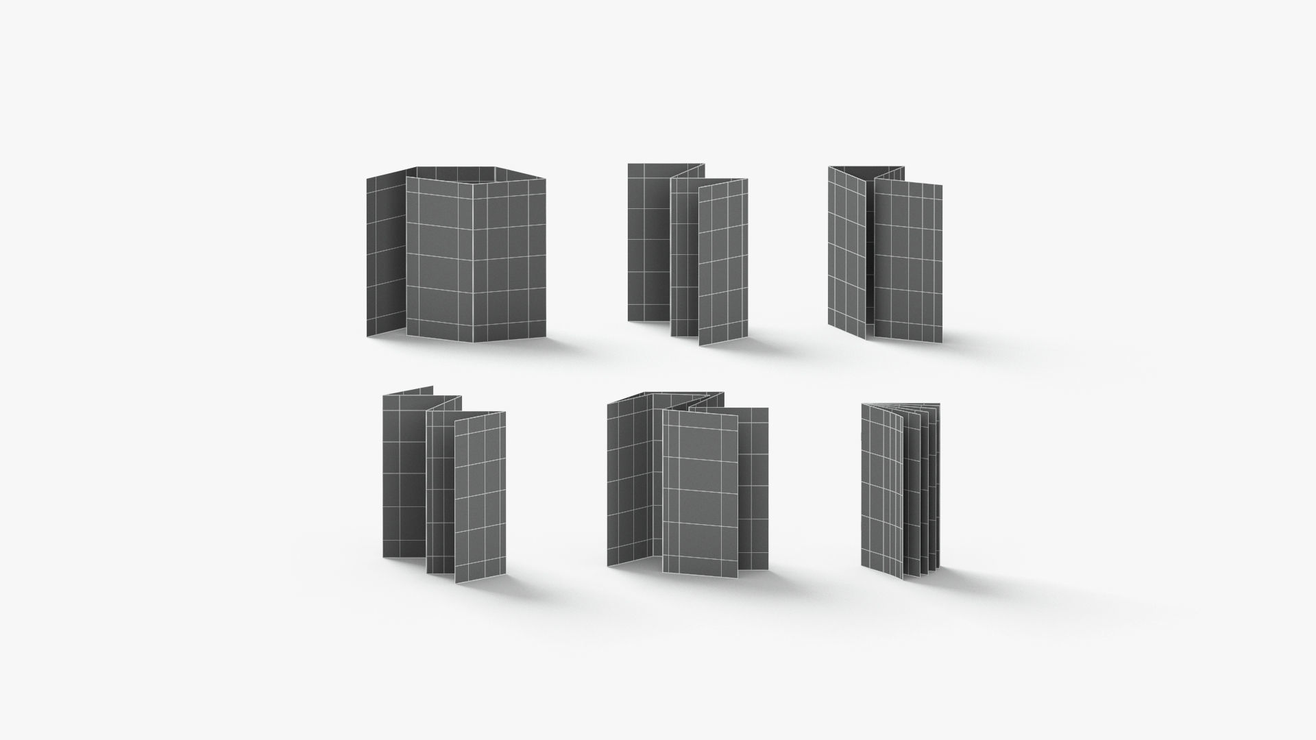 White 6 Flyers and Booklets Set - fold leaflet brochure Low-poly 3D model_6