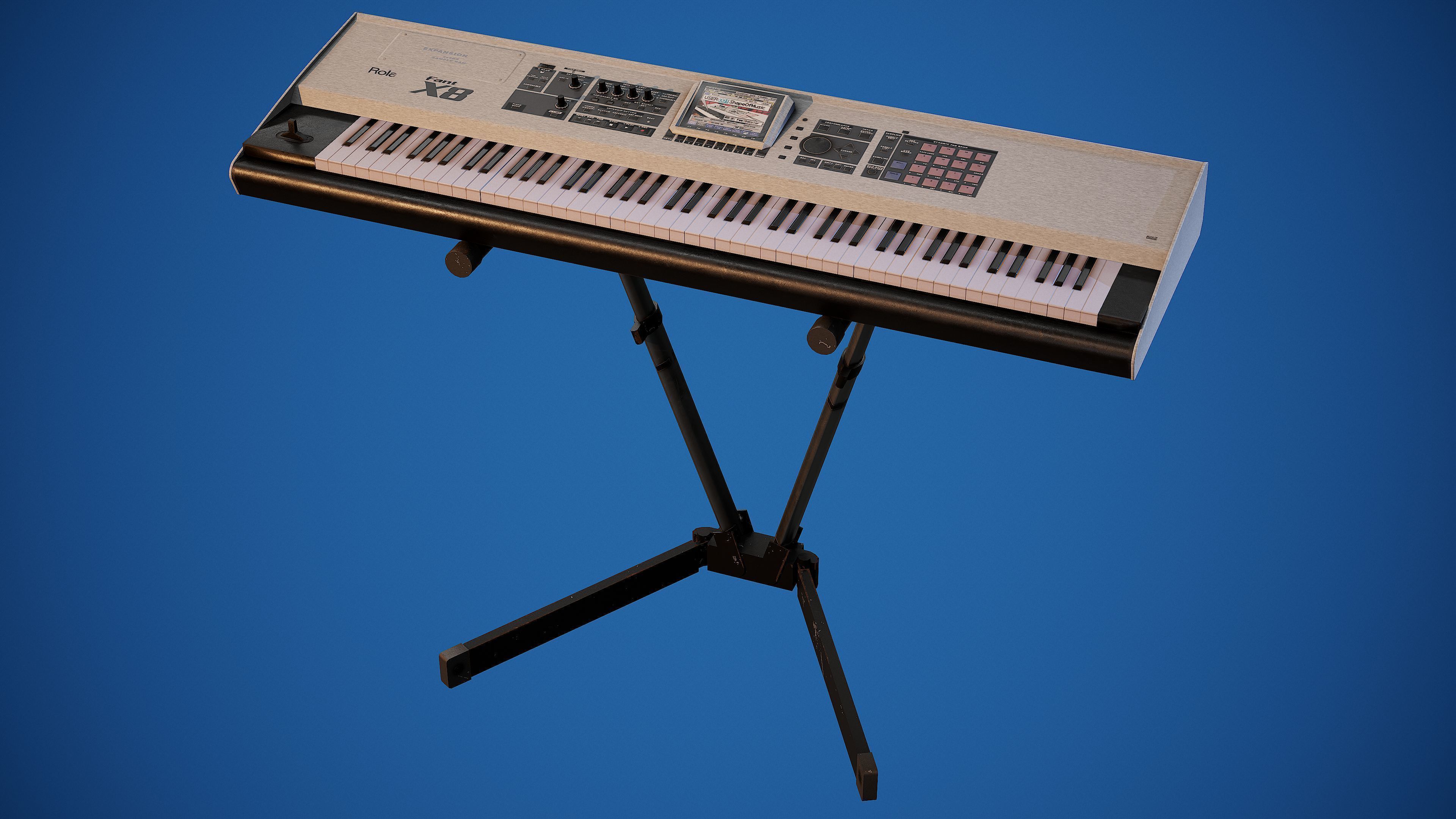 Electronic Piano Keyboard on Stand - PBR Game Ready Props Low-poly 3D model_3