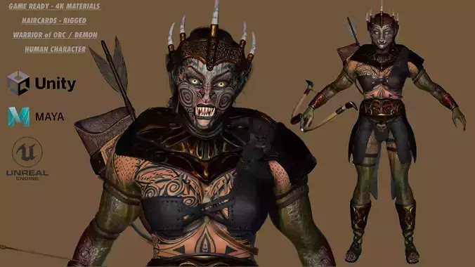 AAA 3D FANTASY FEMALE CHARACTER - THE DEMON WARRIOR 02 orc