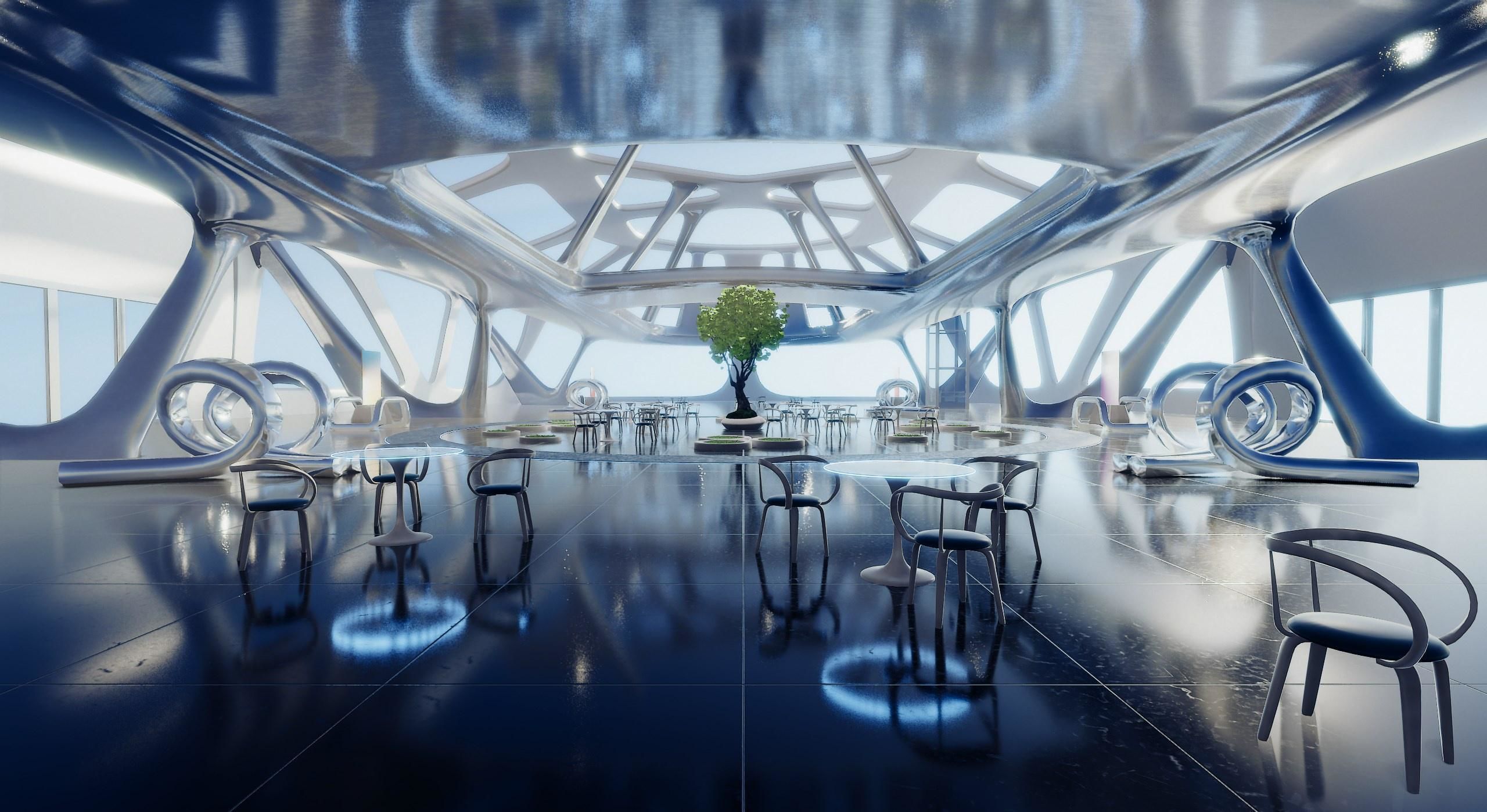  Exhibition Hall Futuristic Interior Unity Low-poly 3D model_3