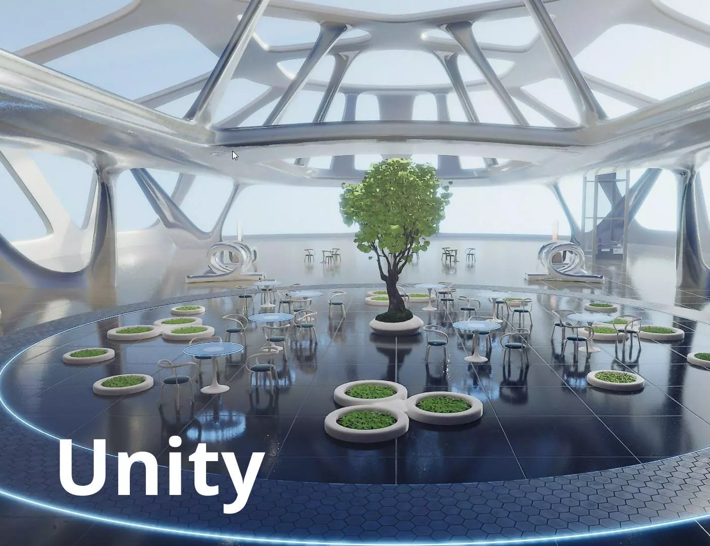  Exhibition Hall Futuristic Interior Unity Low-poly 3D model_0
