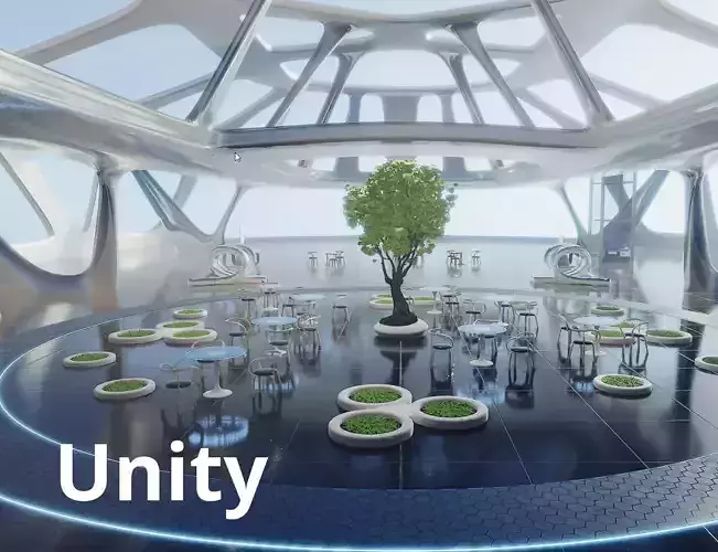  Exhibition Hall Futuristic Interior Unity Low-poly 3D model