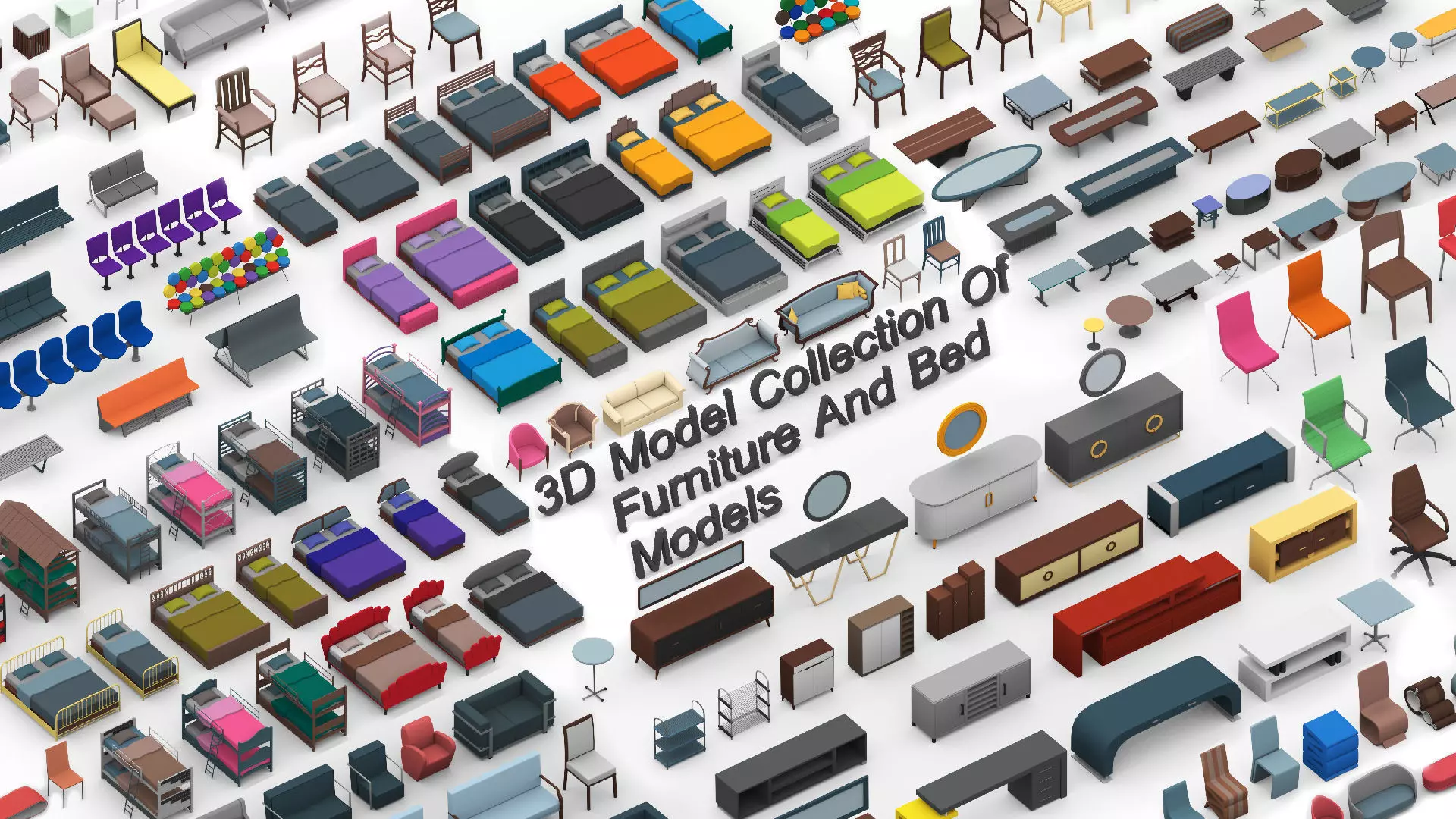  3D model collection of furniture and models low-poly Low-poly 3D model_0