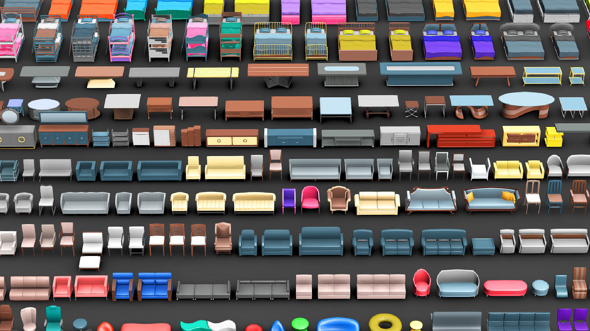  3D model collection of furniture and models low-poly Low-poly 3D model_1