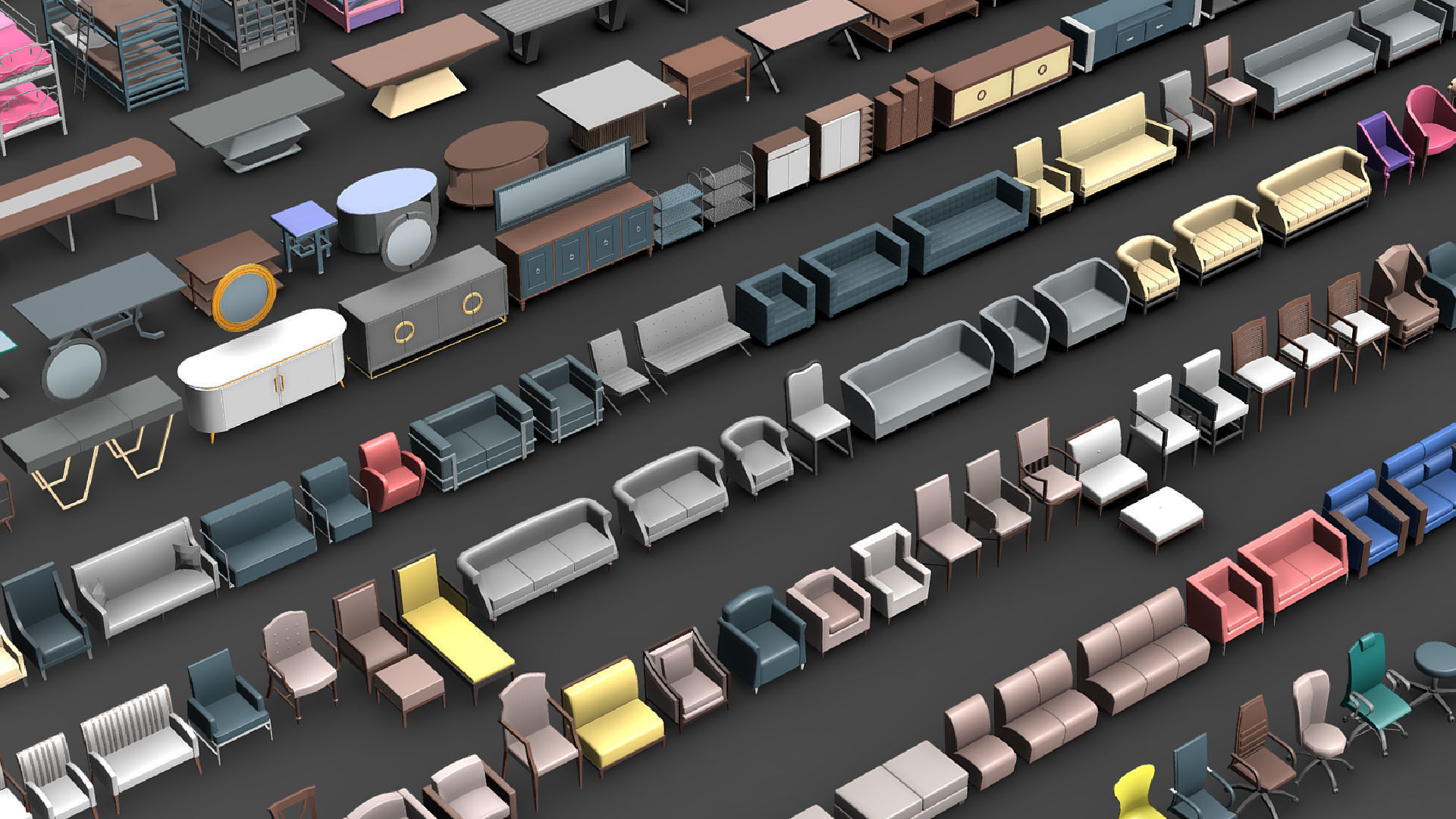  3D model collection of furniture and models low-poly Low-poly 3D model_2