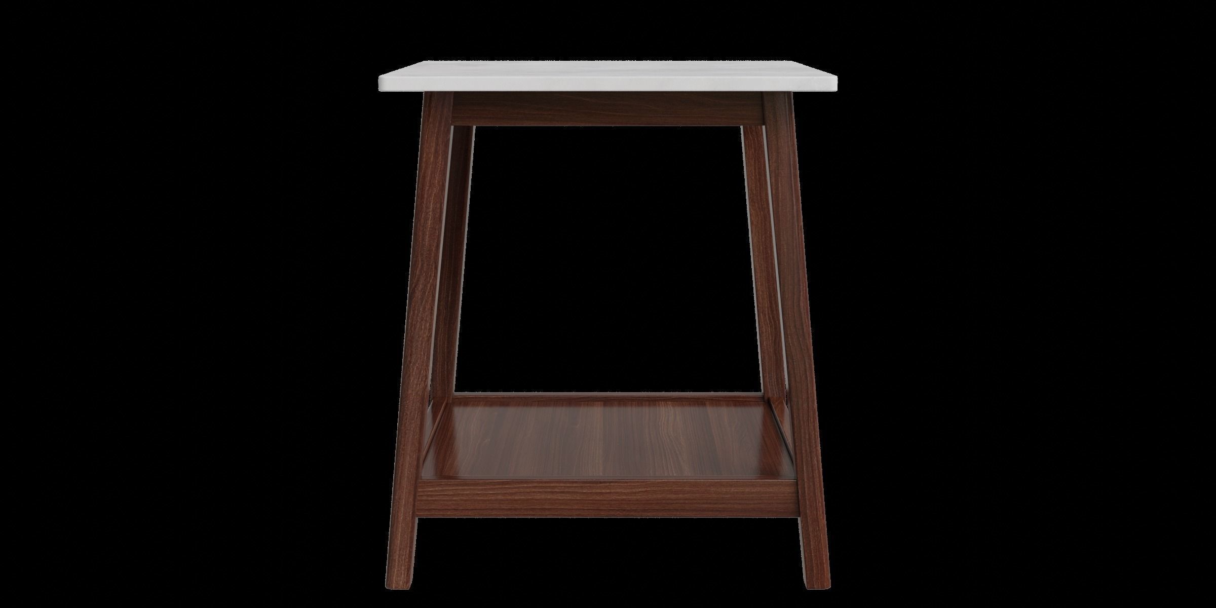 Walnut Finish With Faux Marble Top Solid Wood Leg Side Table 3D model_3