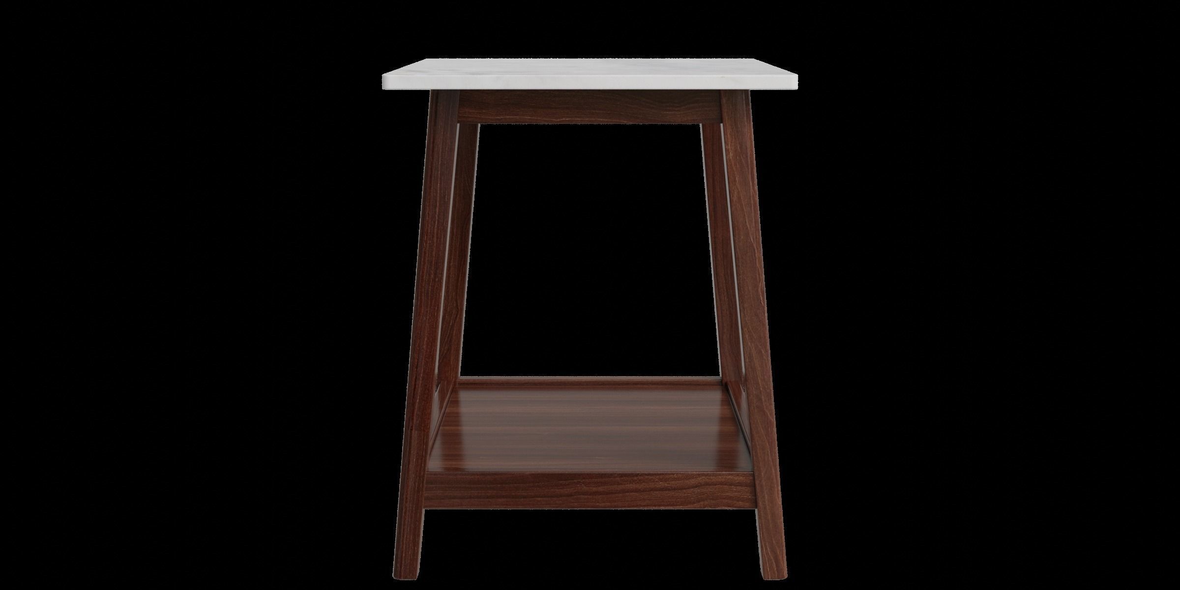 Walnut Finish With Faux Marble Top Solid Wood Leg Side Table 3D model_4