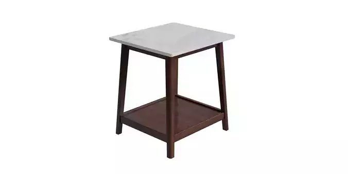Walnut Finish With Faux Marble Top Solid Wood Leg Side Table