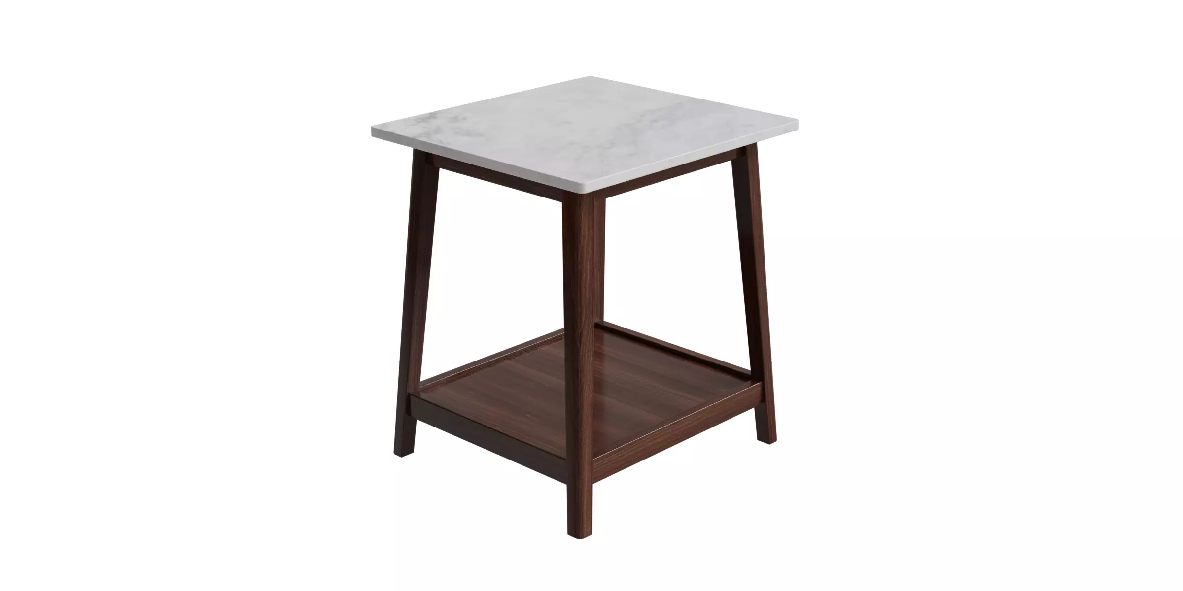 Walnut Finish With Faux Marble Top Solid Wood Leg Side Table 3D model_0