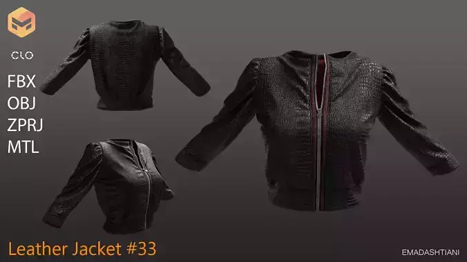 Leather Jacket 33  MarvelousDesigner-CLO3D ZPRJ FBX OBJ MTL