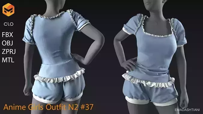 Anime Girls Outfit N2 37 MarvelousDesignerCLO3D ZPRJ FBX OBJ MTL