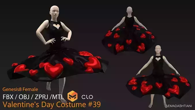 Valentine Day Costume 39MarvelousDesigner-CLO3D ZPRJ FBX OBJ MTL 3D model