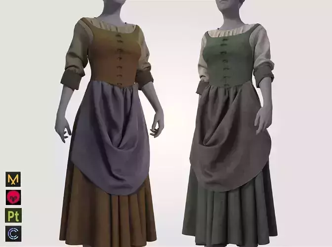 Medieval renaissance farmer peasant clothes woman girl outfit 3D model