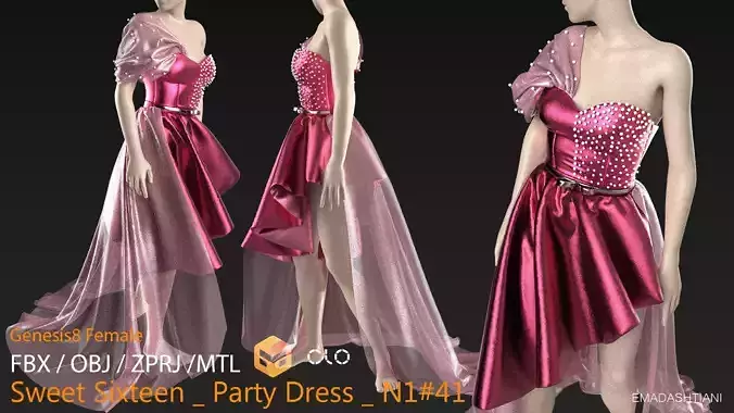 Party Dress Sweet Sixteen N1 41  CLO3D ZPRJ FBX OBJ MTL