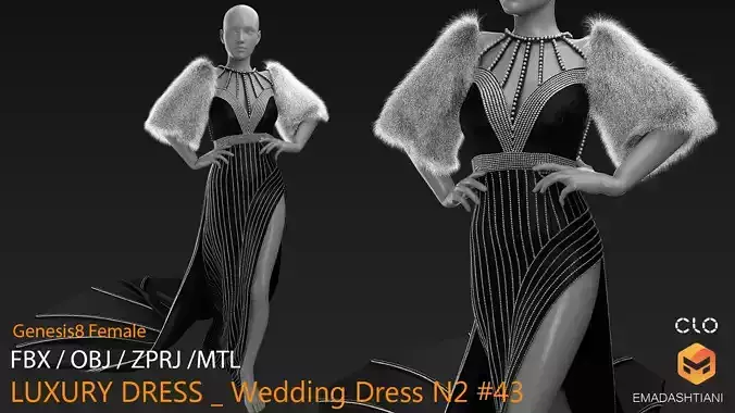 LUXURY DRESS Wedding Dress N2 43  CLO3D ZPRJ FBX OBJ MTL