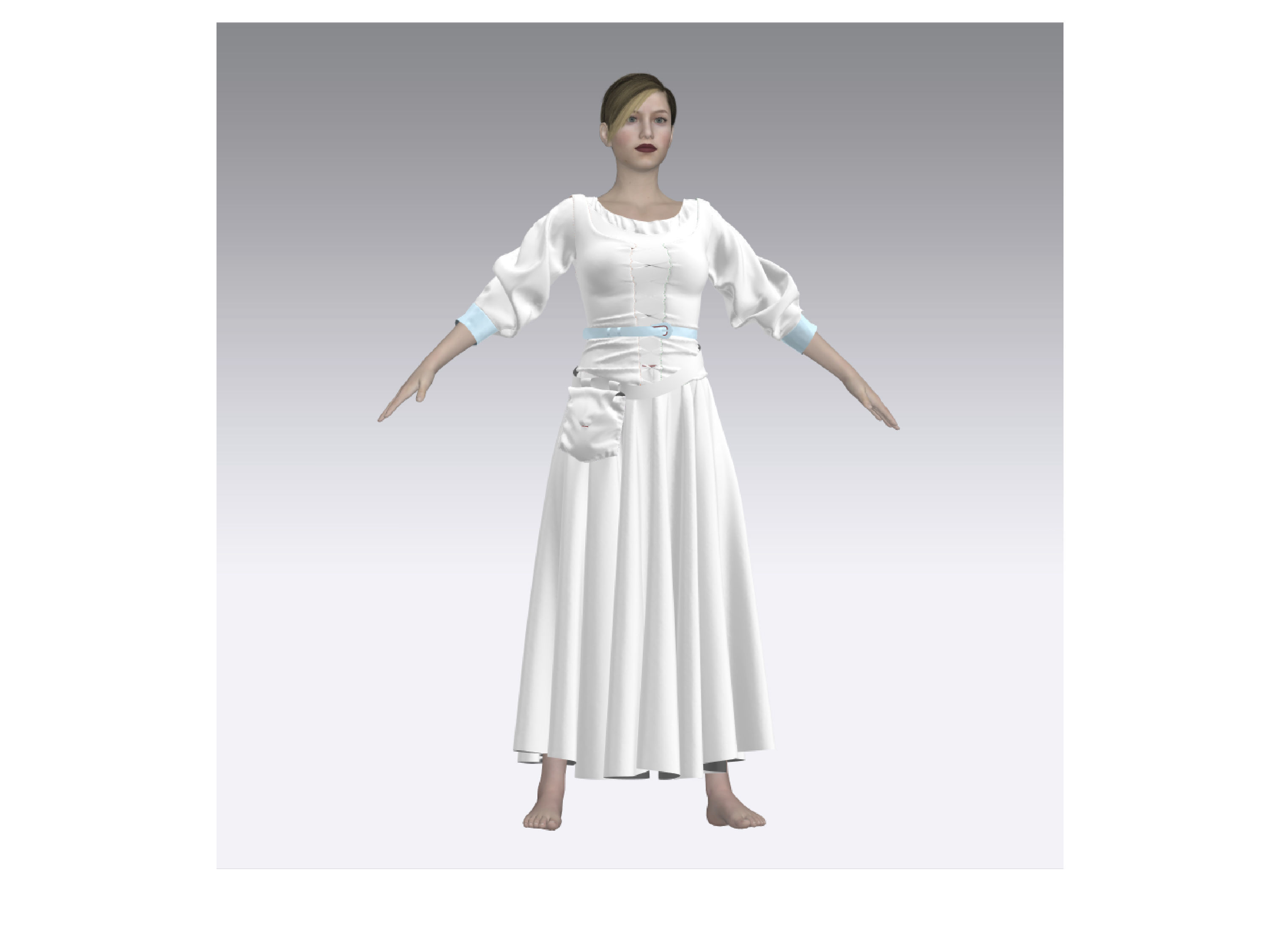medieval peasant girl woman dress medieval clothing 3D model_7