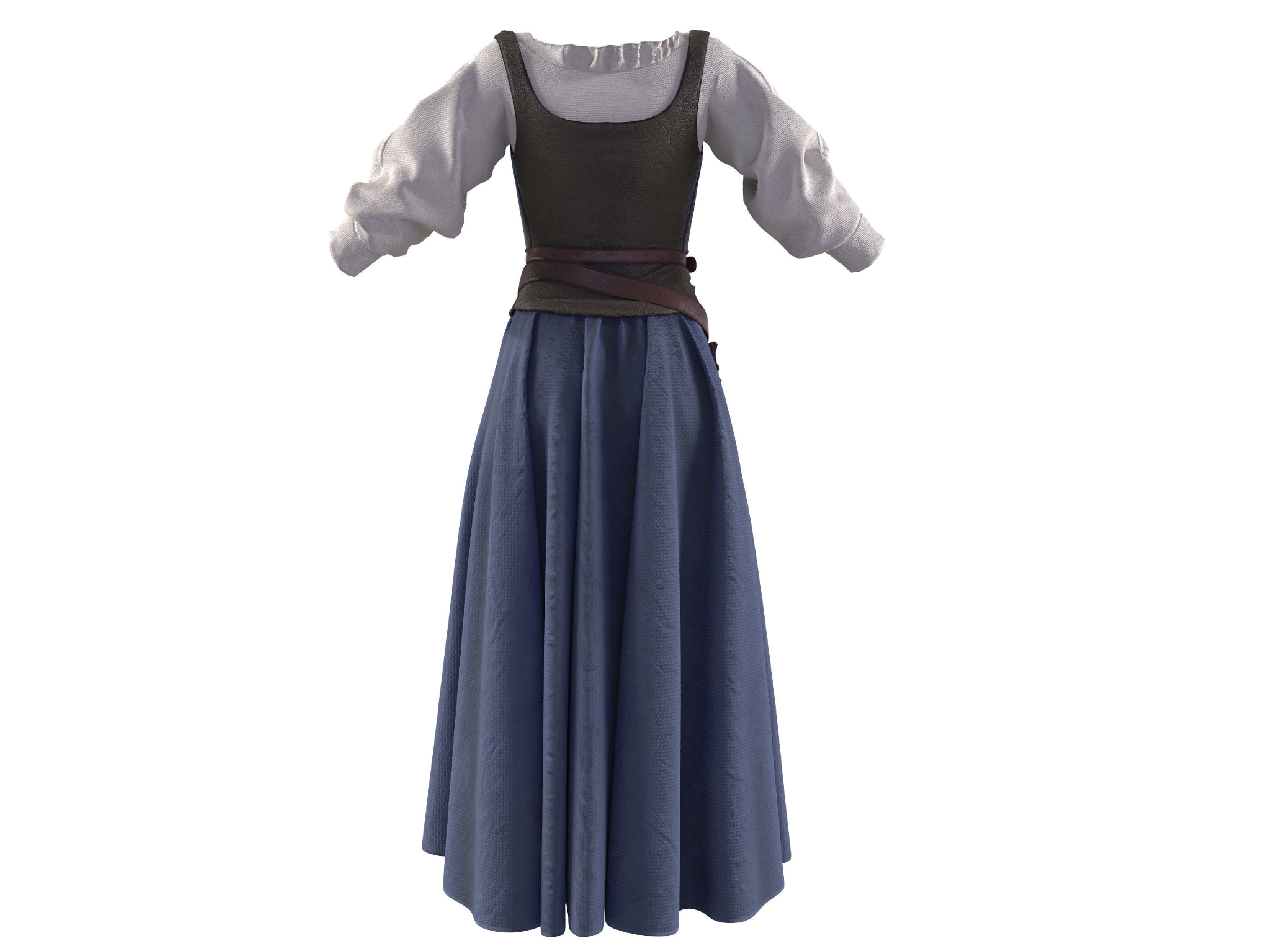medieval peasant girl woman dress medieval clothing 3D model_3